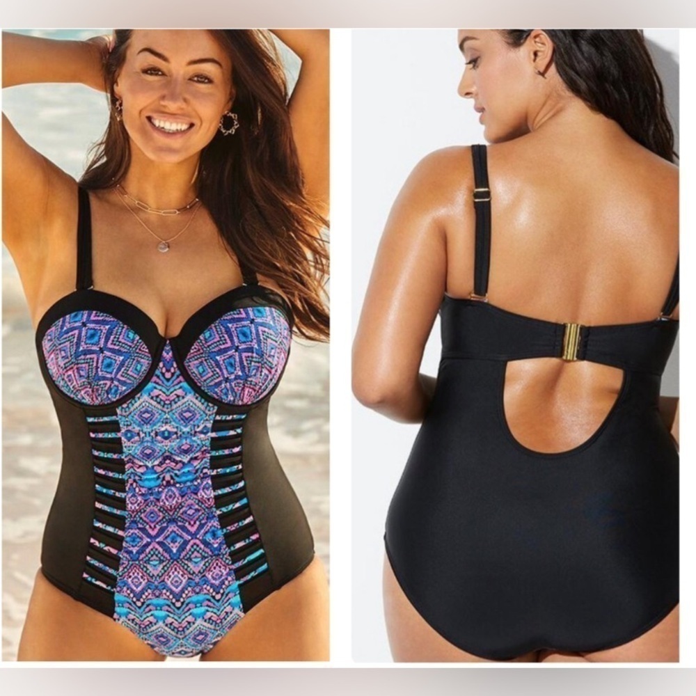 NWT 26 SWIMSUITS FOR ALL Ruched underwire plus size womans one piece swimsuit